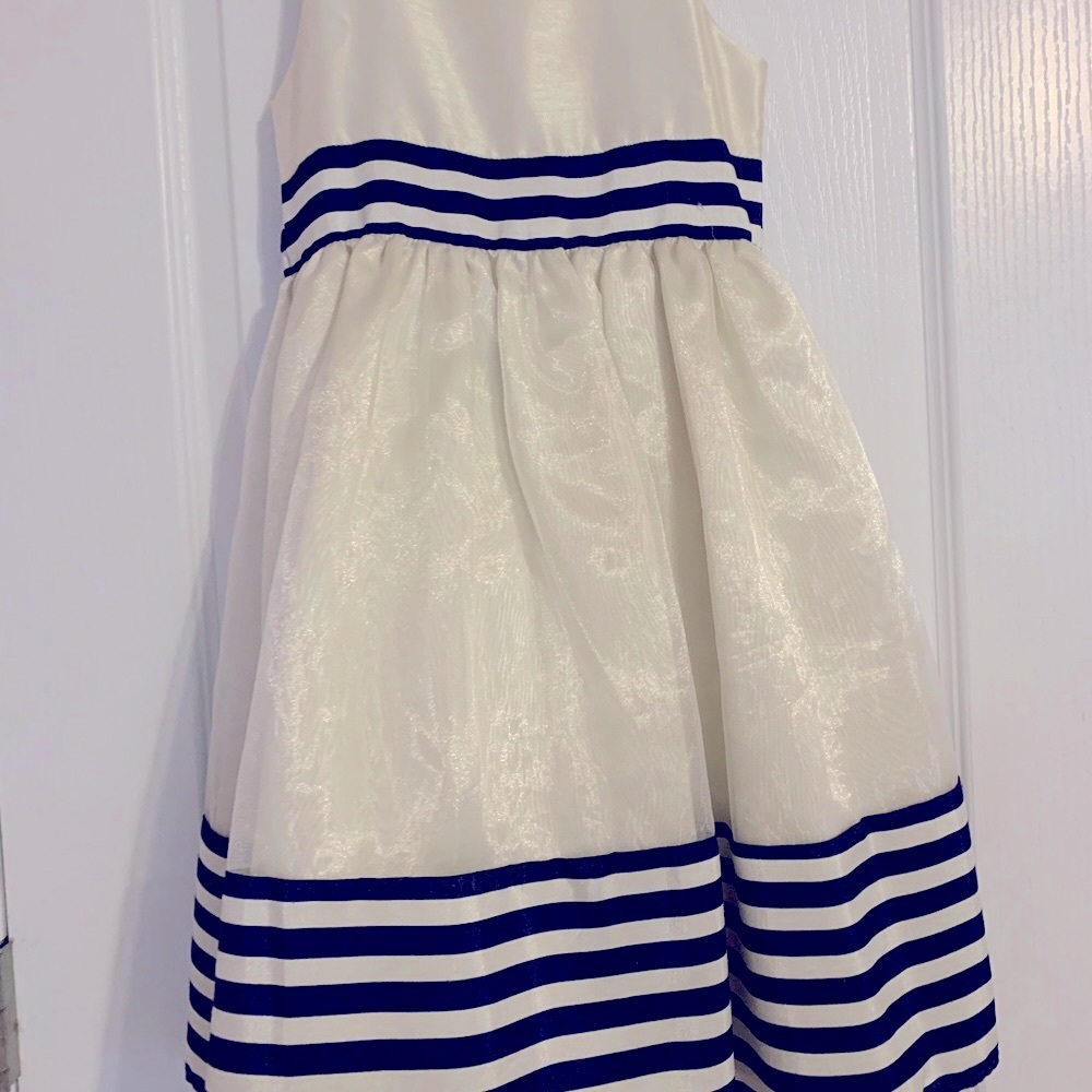 Cream & Navy Striped Satin Girls dress